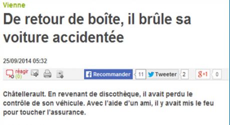De retour de boîte, il brûle sa voiture accidentée
